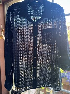 Tommy Hilfiger Sheer Black Button-Front Knit Cardigan
